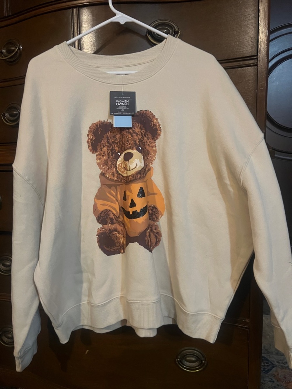 Teddy Bear Pumpkin Graphic Sweatshirt - Cream